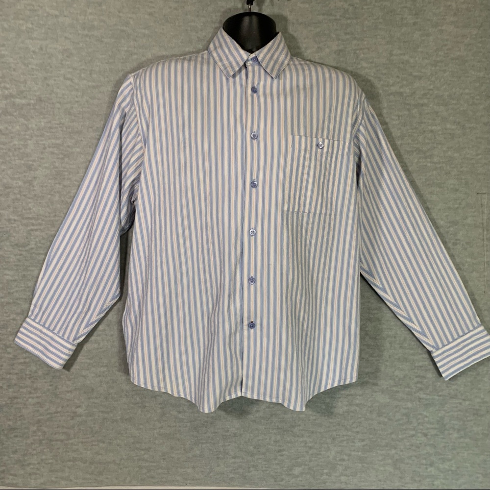 Indigo Palms Demin CO.Mens Long Sleeves Cotton Blue/White Stripes SZ Small Shirt